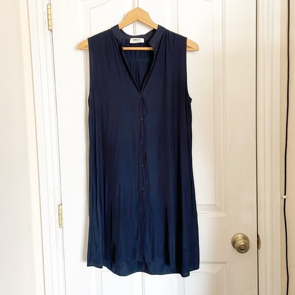 Mela Purdie Navy Blue Button Front Sleeveless Shirt Tunic Dress Size XS - Picture 2 of 10